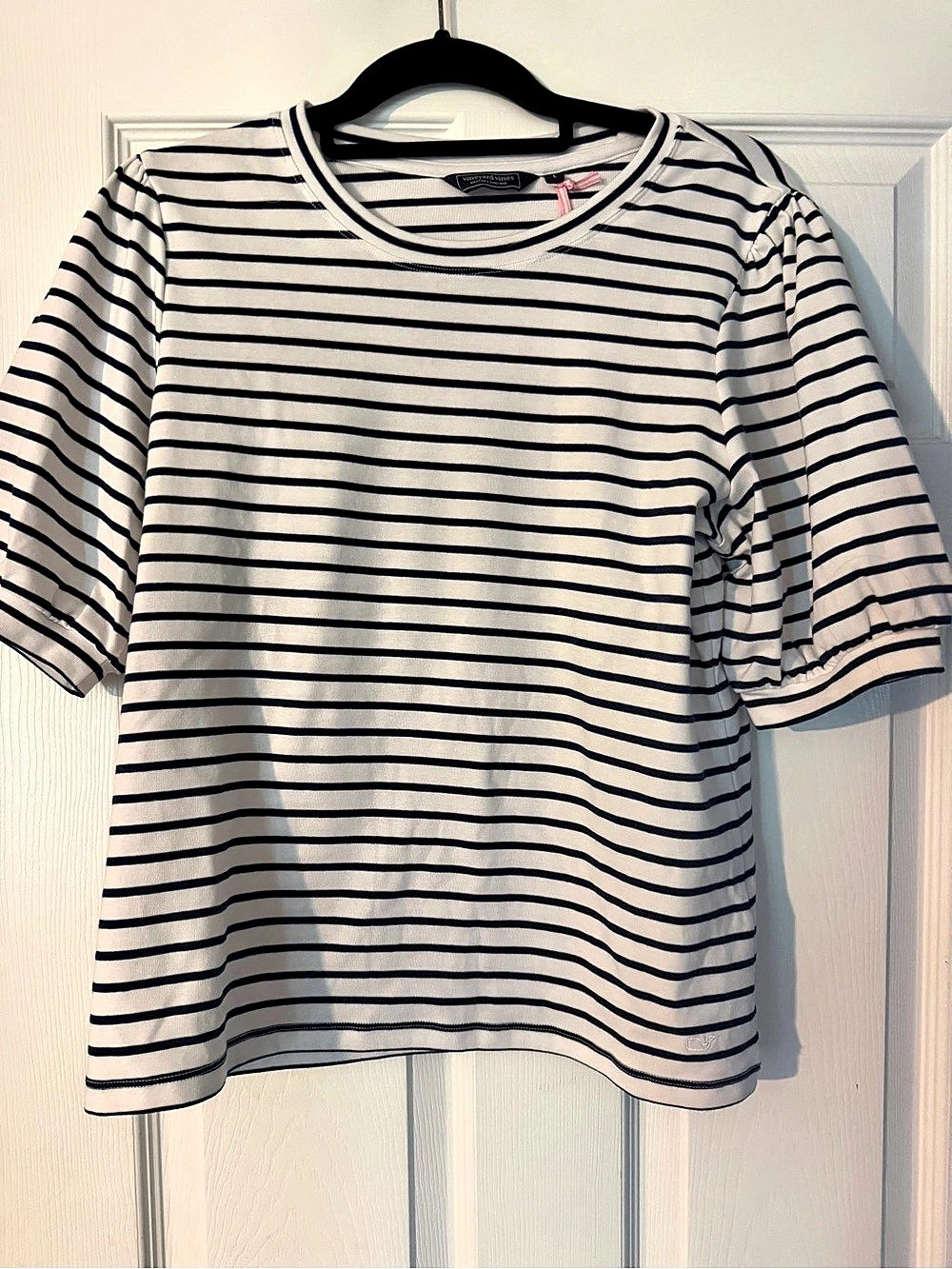 vineyard vines Casual Knits SS Top Striped Tee White & Blue Large